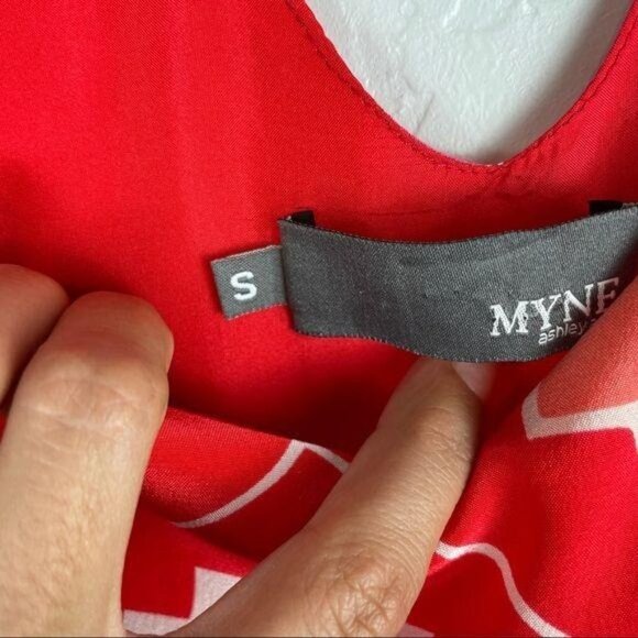 Myne 100% Silk Aztec Printed Mini Sheath Dress in Pink Red Women's Size Small - Picture 10 of 15